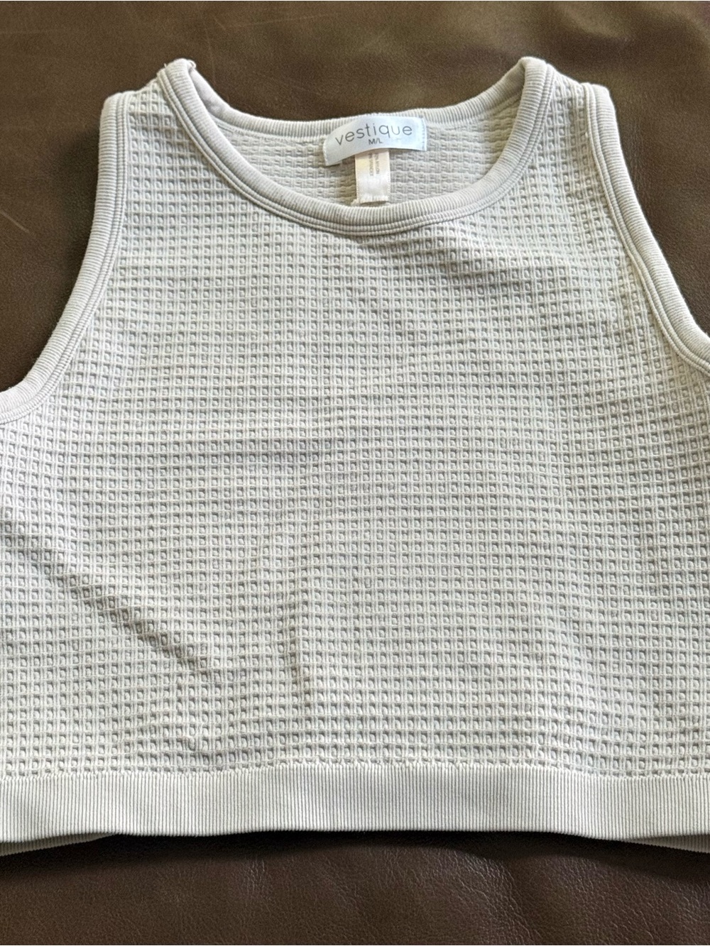 Vestique Light Tan Textured Cropped Tank Top